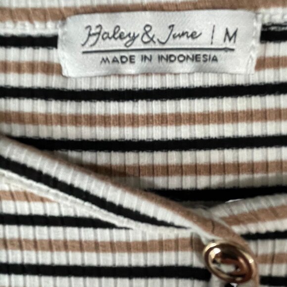 Haley And June Bodycon Stripe Dress Button Front Ribbed Y2K Minimalist Casual - Picture 3 of 9